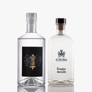 Box distillati Cantina Mas dei Chini Trento. London GIN e Grappa Moscato